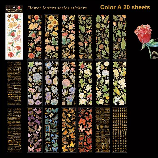 TEMU 1set/20sheets Transparent Flower Stickers For Scrapbooking Pet Vintage Plants Stickers Clear Flower Decorative For Scrapbook Journal Album Laptop Card Making