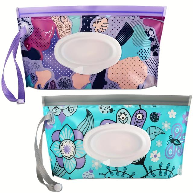 TEMU 2pcs/set Wipes Container, Diaper Wipes Bag For Moms On The Go, Reusable Portable Wipes Bag, Wipes Dispenser Container, Travel Wipes Holder, Christmas, Halloween, Thanksgiving Gift