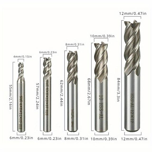TEMU 5pcs Hss High Straight Shank End Mill 5pcs Metal Drill Gongs