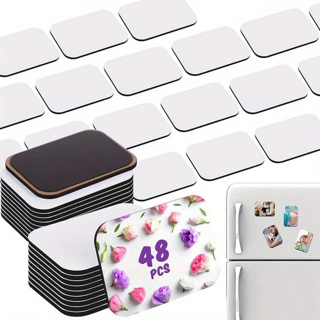 TEMU 48pcs Thick Sublimation Magnet Blanks Sublimation Blank Refrigerator Magnets With 48pcs Larger Square Blanks, 48pcs Fridge Magnets For Kitchen Microwave Oven Office .8 X 2 Inch