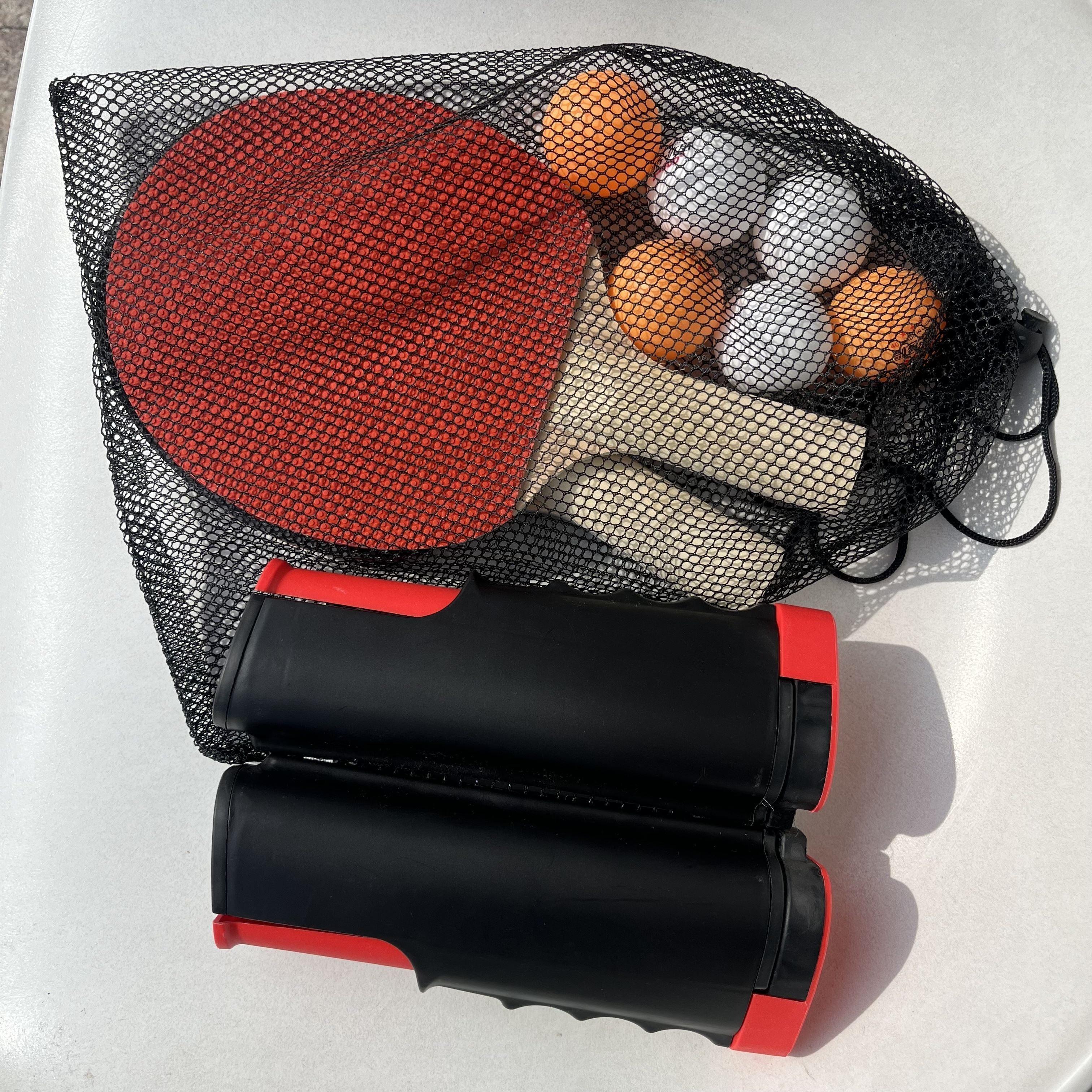 TEMU 2 Racket Bordtennis Set med Infällbart Nät | Inkluderar 6 (3 Vita, 3 Gula), Väska, Lämplig för Inomhus/Utomhus, för Barns Träning och Skoj
