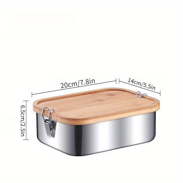 TEMU 1pc, Lunch Box, 304 Stainless Steel Bento Box With Bamboo Lid, Food Container, For School Students And Office Workers, Kitchen Gadgets, Kitchen Accessories, Travel Accessories