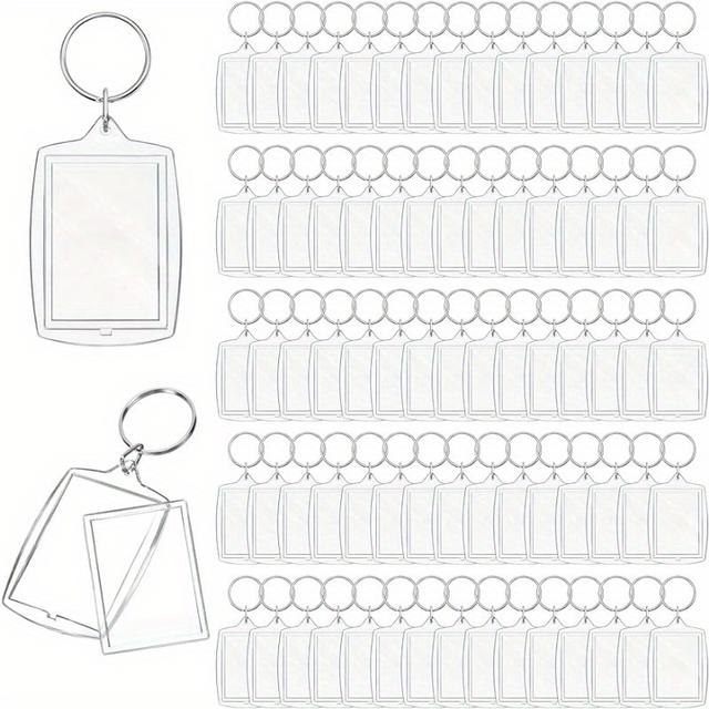 TEMU 100pcs Clear Acrylic Photo Frame Keychains - Diy Rectangle Picture Holders With Split Rings, Fits 1.3x1.8" Photos - Home , Blank, Photo Insert, Keyring