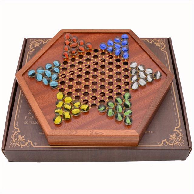 TEMU 1 de Madera con 6 Cuentas de Vidrio Coloridas, Juego de Ajedrez de Madera de 6 Lados No Magnético para Rompecabezas y Juego Interactivo, 32 cm
