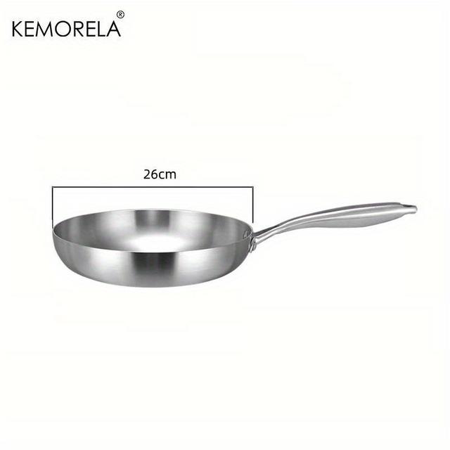 TEMU Professional Stainless Steel - 24cm/9.5" Flat Bottom Frying Pan, 2mm Thick, Dishwasher Safe, Ideal For Cooking & Restaurants