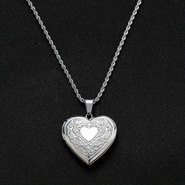 TEMU 1pc Stainless Steel Locket Heart Pendant Necklace For Men And Women