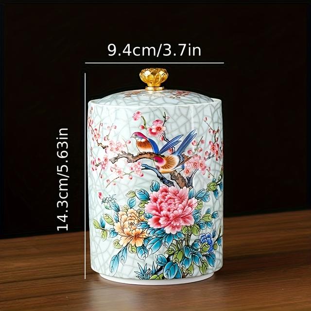 TEMU Runder europäischer Keramikbehälter mit sicherem Schnappdeckel und handbemaltem -Design, perfekt zum Stilvollen Aufbewahren von Getreide, Tee oder Süßigkeiten