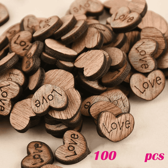 TEMU 100pcs Of Small Wooden Heart-shaped Decorations For Weddings - Craft Supplies For Party Decor And Gifts