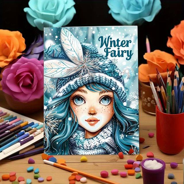 TEMU Deluxe Winter Fairy Coloring Book - 22 Thick Pages, Perfect For Birthday & Holiday Gifts, Mixed Colors, Perfect For Winter, New Year