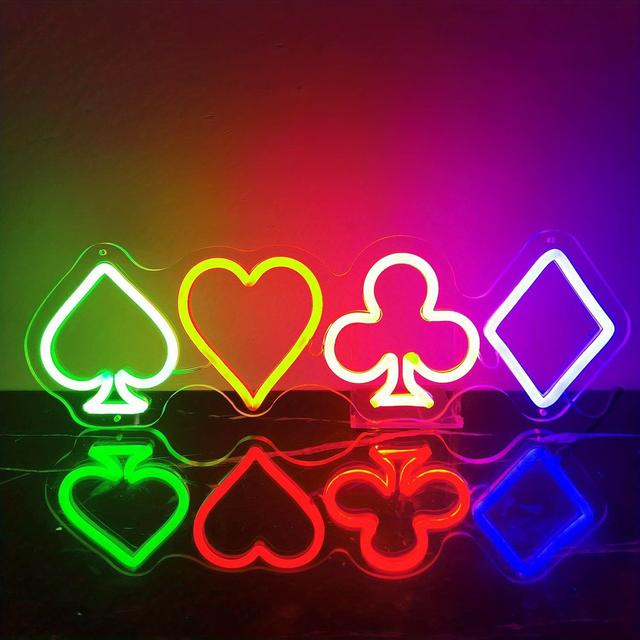 TEMU Neon Sign - Led Playing Card Wall Decor For Game Room, Bar, And Bedroom - Usb Powered,