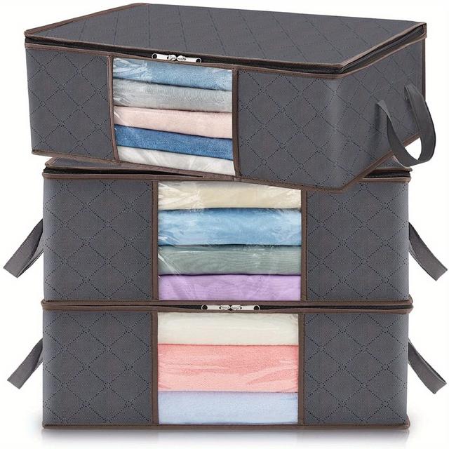 TEMU 3pcs Heavy-duty Foldable Storage Bags With Transparent Windows & Reinforced Handles - Non- Cloth Organizers Suitable For Closets, Seasonal Clothing,, S - Space-saving Stackable, Under-bed Storage