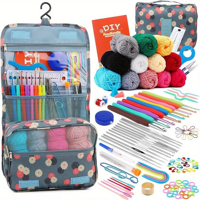 TEMU 130pcs Crochet Kit Beginners Crochet Set With Crochet Yarn, Portable Crochet Hook Set Crochet Hooks Ergonomic Lace Crochet Hooks Travel Crochet Hook Case Full Knitting Crochet Supplies