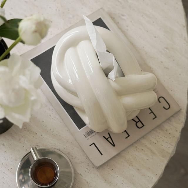 TEMU 1pc Ceramic Tissue Box Cover – Modern Round Napkin Holder In Beige & White, Decor For Bathroom, Living Room, Bedroom Vanity Countertop