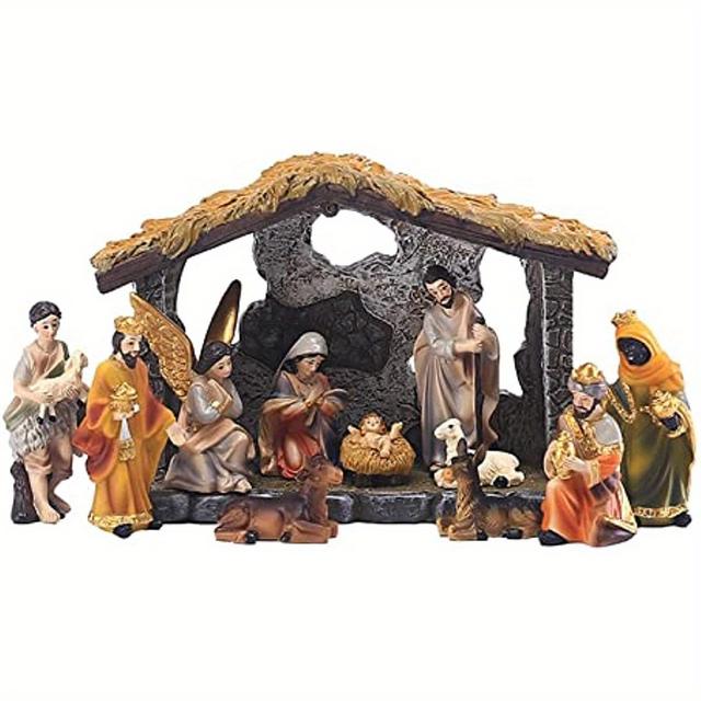 TEMU 12pcs Nativity Set For Christmas Indoor, Real Nativity Scene Figurines Christmas Nativity Sets & Figures Manger Scene Resin Crafts For Christmas Decoration
