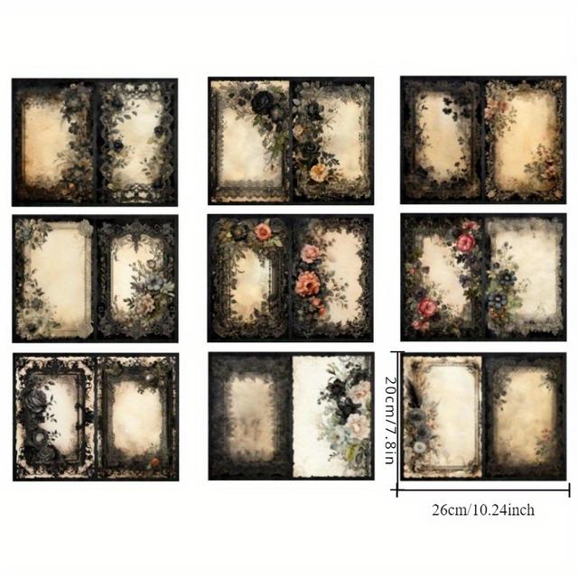 TEMU 9 Sheets Gothic Junk Journal Material - Vintage Photo Collage Background Art Paper For Scrapbooking And Crafting