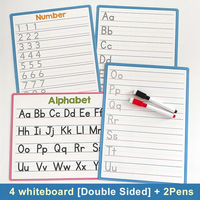 TEMU Set Of 4 Whiteboards Featuring For Practicing And Math Numbers, Ideal For Dry Erase Writing And Wiping, Essential Educational Tools For Classrooms