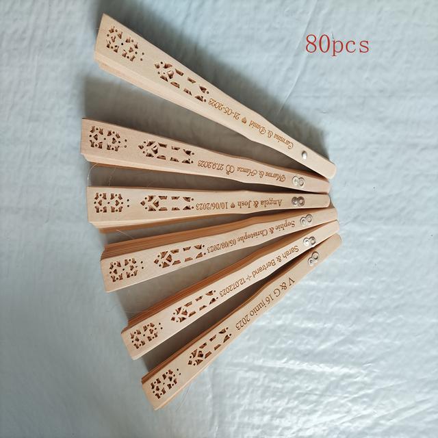 TEMU 70/80/100pcs Abanicos de Madera Tallados Personalizados para , Regalos de Boda para Invitados, con bolsa de organza, , Fiesta