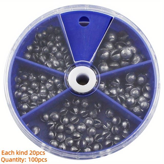 TEMU 100/205 piezas de Plomos de Pesca Premium con de Almacenamiento Práctica - 5 Tamaños Redondos para Lanzamientos Precisos y Pesca en Profundas