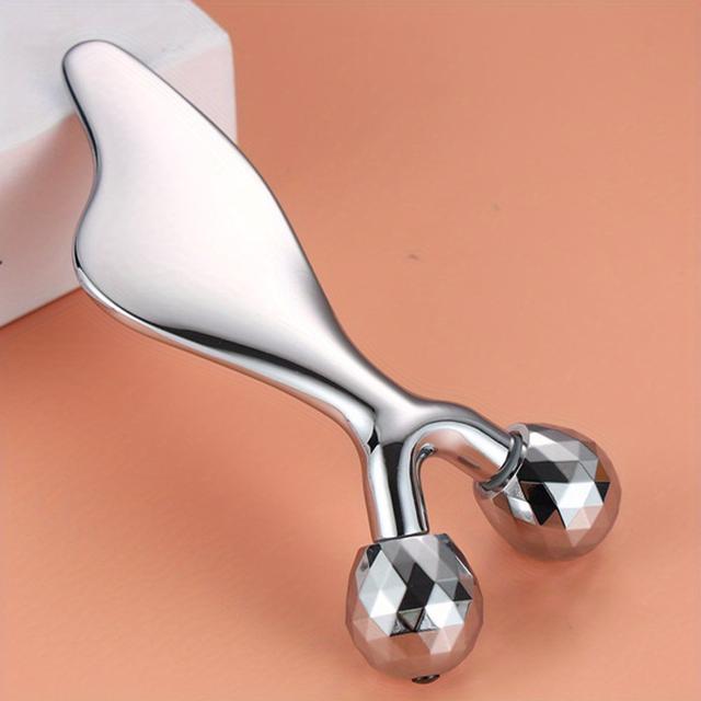 TEMU Instrumento de masaje Gua Sha de y rodillo facial 3D para rostro de V, raspador Guasha de metal para lifting de la piel y masaje facial