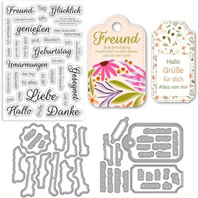 TEMU 3er-Set Deutsche Geburtstagsfeier Stempel und Stanzformen für Kartenherstellung, Lass uns Feiern Klare Stempel und Stanzformen für Scrapbooking DIY Basteln Dekorativ.