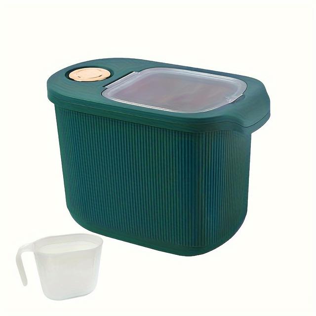 TEMU Large Capacity Green Airtight Rice Bucket - Insect & Moisture-proof, Pet Plastic Grain Storage Container With Easy-pour Lid For Kitchen Organization - Reusable, Hand-