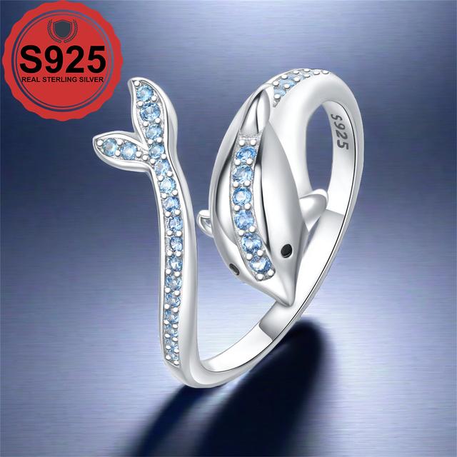 TEMU 【925シルバー&ブルー】 調節可能 サイズ オープン型 低刺激性 おしゃれ シンプル レディース リング