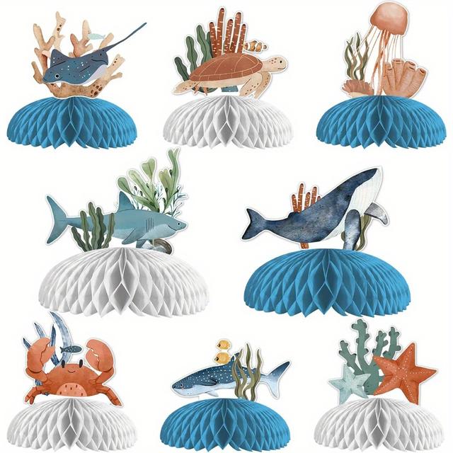 TEMU 8 Stück Unterwasser-Meerestier-Waben-Mittelstücke, Papier-Seestern-Meeresschildkröten-Tischdekorationen für Geburtstagsparty