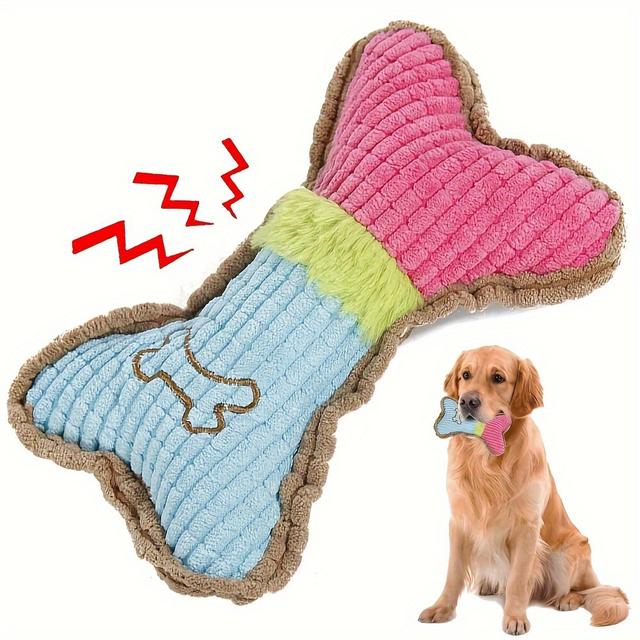 TEMU Interactive Squeaky Bone-shaped Plush Dog Toy - Durable Chew And Teething Plaything For Medium Breeds