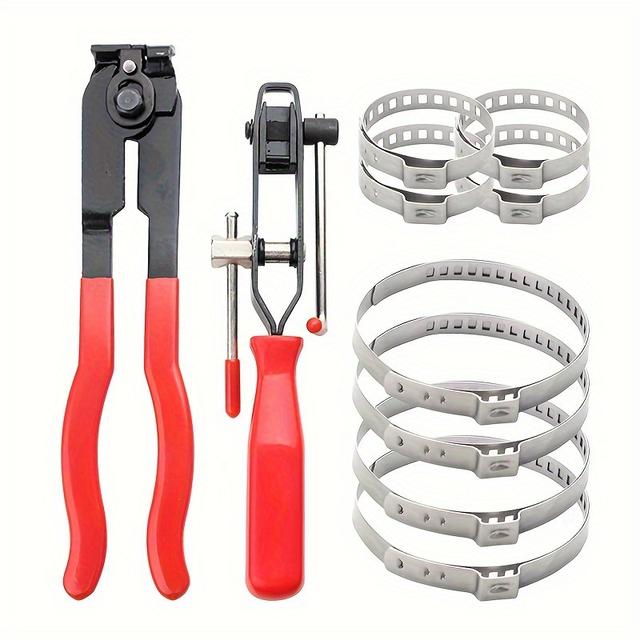 TEMU 10pcs Cv Joint Axle Boot Clamp Pliers Tool And Crimp Band Set - Durable Uncharged Material, Ear Type Extension, Suitable For Most Cars And Atv - Cut-off Pliers, Without Battery