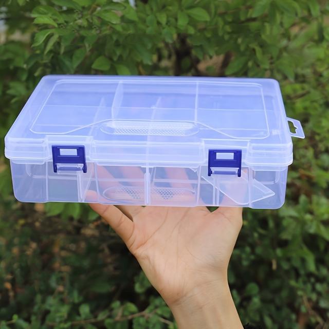 TEMU 1pc Double-layer Storage Box, Fishing Tackle Box With Removable Tray And Dividers - Portable Fishing Accessory Organizer