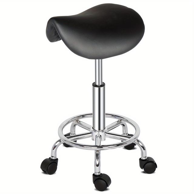 TEMU Stool With Wheels, Adjustable Height Barber Stool, Leather Rolling Stool