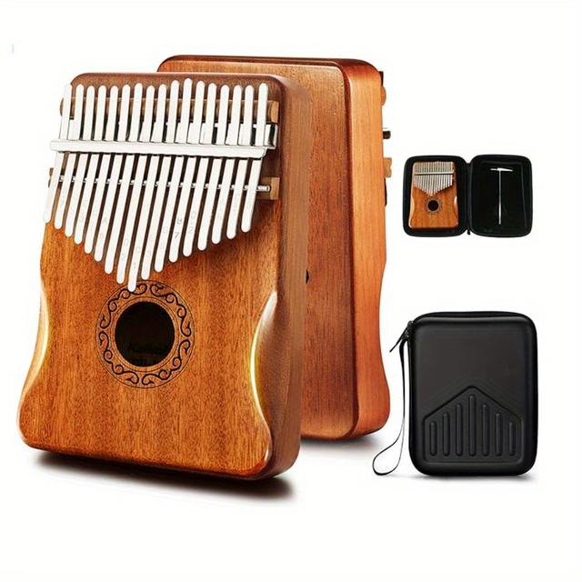 TEMU Instruments 17-key Piano - Handmade Mbira With Waterproof Protective Box, Portable African Musical Instrument, For Beginners, Includes Tuning Hammer & Guide
