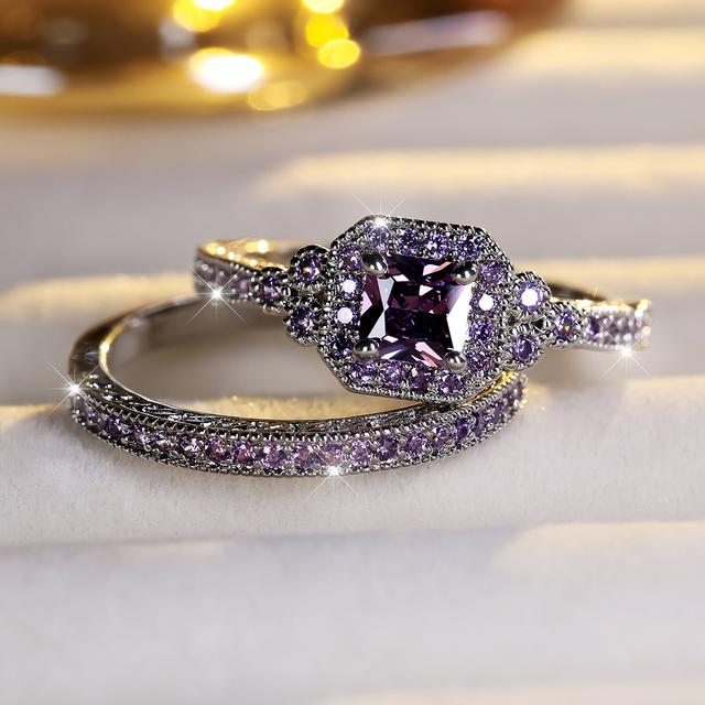 TEMU A Gentle And Elegant Two-piece Set Of Synthetic Zirconia Wedding Rings, Perfect As Gifts For Bridesmaids Or Couples