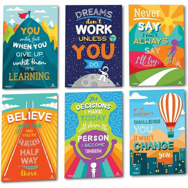 TEMU Print Painting, 6pcs Educational And Inspirational Growth Mindset Posters, Frameless Motivational Classroom Decorations For Teachers And Students