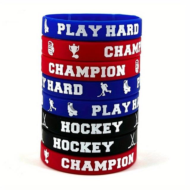 TEMU Gift For Her/him 12pcs, Hockey Bracelets Silicone Hockey Wristband Stretch Bracelets For Sport Themed Party Supplies Party Favors Supplies