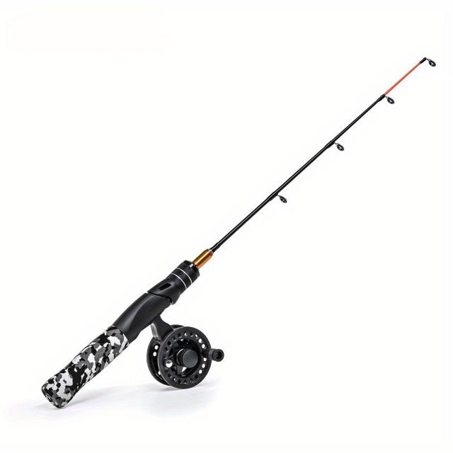 TEMU 1 Or And White Jungle Ice Fishing Rods Featuring A Stiff Action, Along With High-legged Fixed Spool Reels Suitable For Raft And Lure Fishing. Set Of Fishing Tackle
