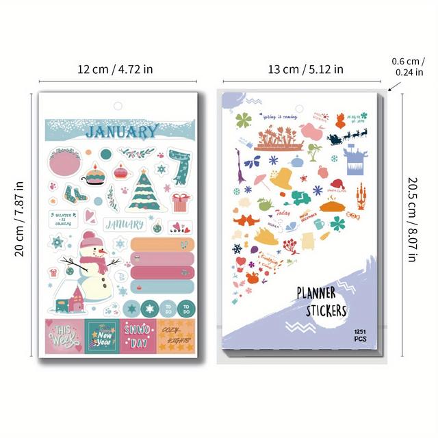 TEMU 1251pcs Planner Stickers Set, Monthly Themes, Decorative Art And Seasonal Designs, Ideal For Journals And Notebooks, Vibrant Colors, Stationery Essentials