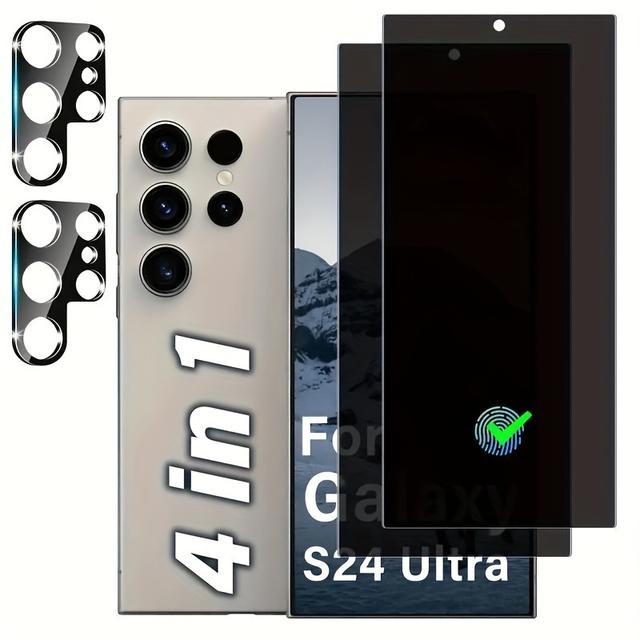 TEMU 4in1pcs For Galaxy S24 Ultra Privacy Screen Protector, 2 Privacy Screen Protectors + 2 Camera Lens Protectors