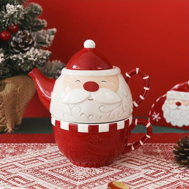 TEMU Santa Claus Keramik-Teekannen-Set - -inspirierte Kaffee- & Teetassen, für Zuhause oder Restaurant, Kreativ, Mutter & , Teekannen-Set, Halloween-Geschenk, Weihnachtsgeschenk