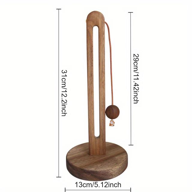 TEMU Wooden Paper Towel Holder Stand For Countertop - Farmhouse Style, Solid Wood, Non-perforated, Vertical Roll Dispenser With Decorative Bead Detail