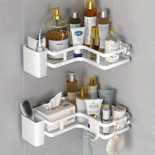 TEMU 2pcs Stainless Steel Corner Shelves For - No Drill, Wall-mounted Storage Racks