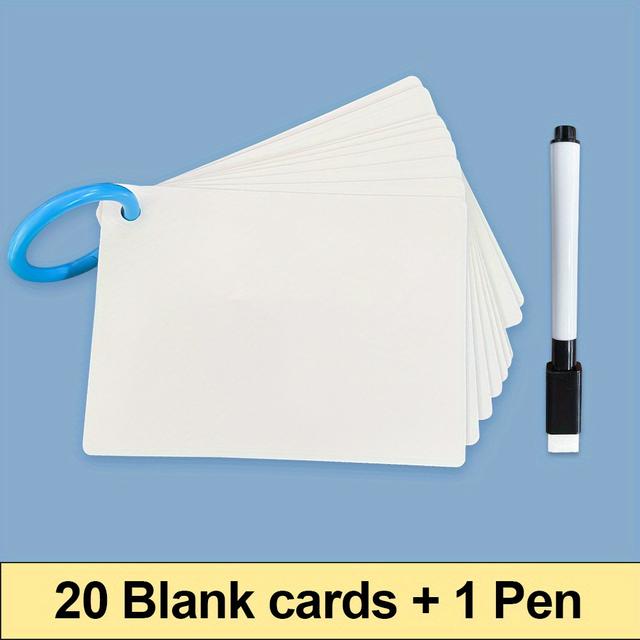 TEMU Set Of 20 Reusable Blank Playing Cards, Designed For Dry Erase Use, Perfect For Your Own Flashcards For Vocabulary Study, Games, Messages, Or Gifts, Featuring A Glossy End And Size