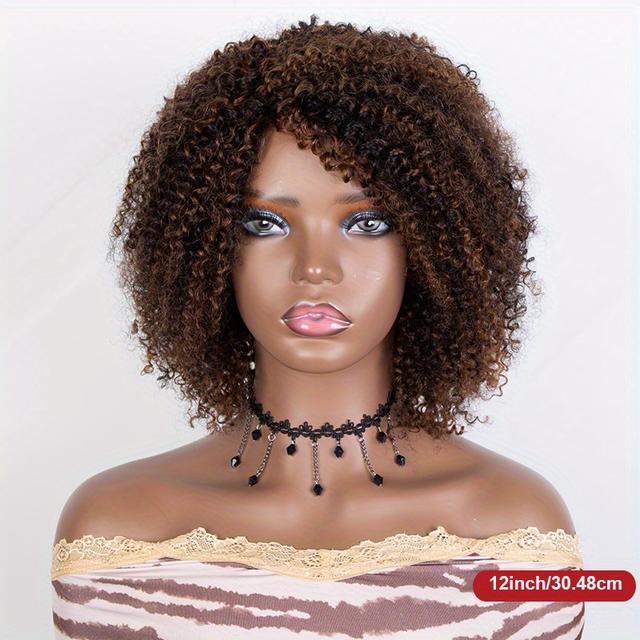 TEMU Perruque Courte Bouclée de Type Elfe en Cheveux Humains Marron pour Femmes - Perruque Brasilienne Bouclée, Miracle