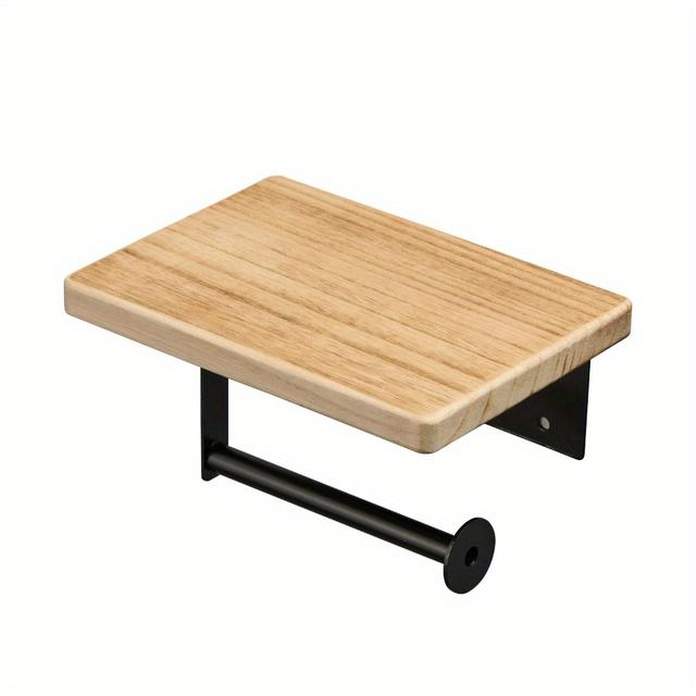 TEMU No-drill Solid Wood Toilet Paper Holder, Bathroom Storage Rack, Washroom Shelf, Tissue Organizer, Bathroom Shelving Unit