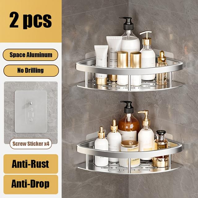 TEMU 2pcs Bathroom Storage Rack, Corner Shower Shelves, Shampoo Soap Holder For Shower Wall, Bathroom Caddy Organizer, Shower Caddy Basket, Bathroom Accessories, Bathroom Storage And Organization