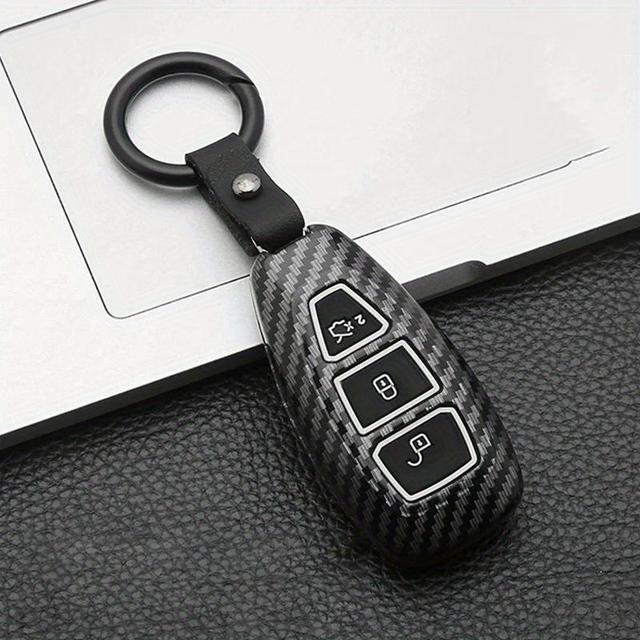 TEMU New Car Key Case Made Of Carbon Fiber Style Abs With 3 Buttons, Designed For Ford Models Like , Focus, , , And Kuga, Including A Keychain