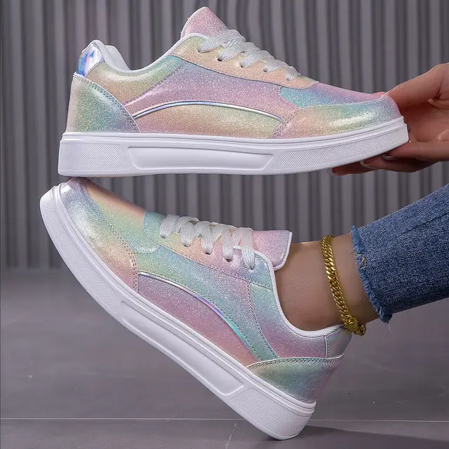 TEMU New Women's Casual Sneakers With Colorful Sequins, Perfect For Street Style, Parties, And Weddings