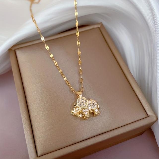 TEMU 14k Gold Plated 3d Elephant Pendant Necklace, Luxury Cubic Zirconia Clavicle Chain, Jewelry Gift For Women