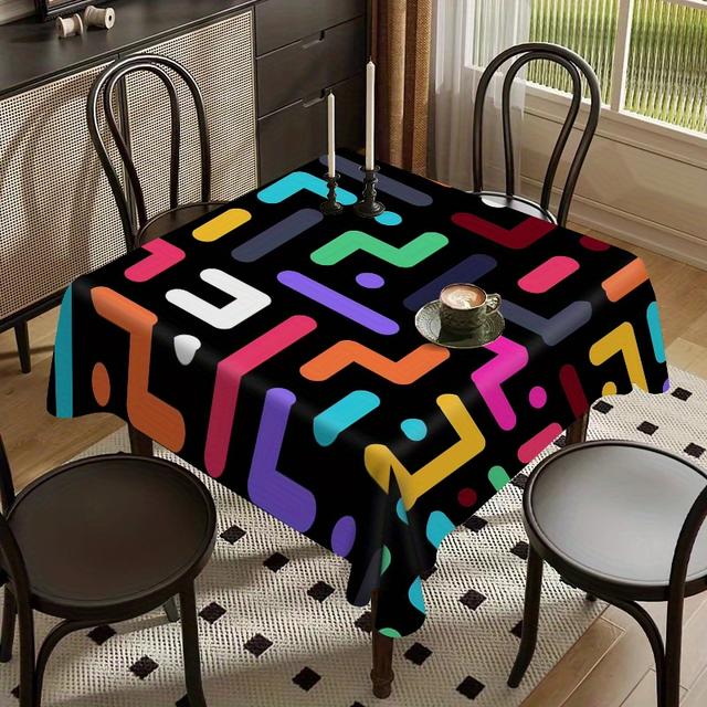 TEMU 1pc Of Creative Colorful Striped Tablecloth, Stylish Dining Table Cover, Table Mat, Coffee Table Pad, High-end Dining Fabric