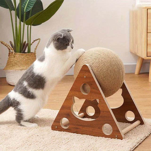 TEMU Cat Scratcher Toy, Sisal Rope Cat Scratching Ball Scratcher Toy With Ball For Cats& Kittens&dogs&puppy, Interactive Solid Wood Scratcher Pet Toy, Without Battery